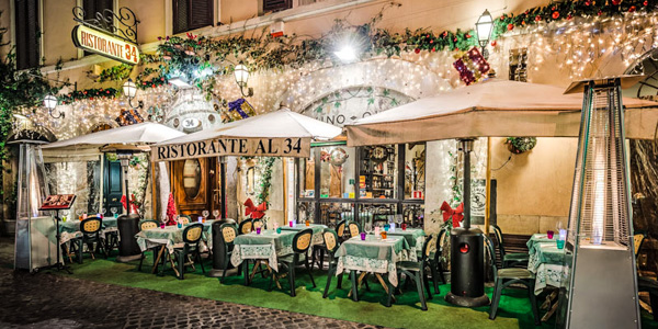 Outdoor tables at Al 34 Restaurant in Rome, Italy