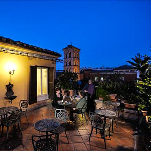 The roof terrace at the Hotel Pensione Parlamento in Rome