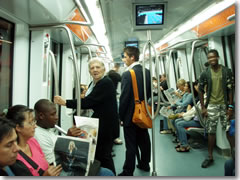 The modern interior of the Rome subway