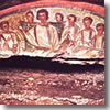 A Last Supper fresco in the Catacombs of St. Domitilla
