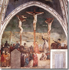 The Crucifixion by Masolino and Masaccio in the Santa Caterina Chapel of Rome's San Clemente