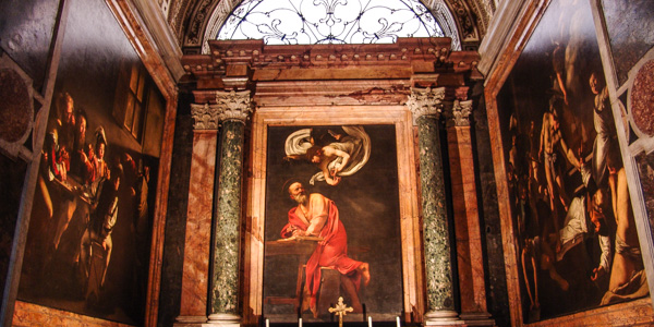 The Contarelli Chapel, with Caravaggio's St. Michael cycle, in the church of San Luigi dei Francesi, Rome