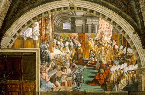 The Coronation of Charlemagne by Raphael in the Stanza dell'Incendio in the Vatican, Rome