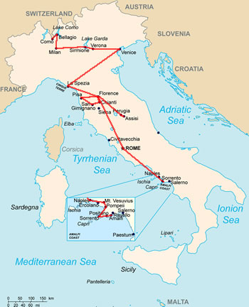 Italy 2-week Ultimate itinerary map