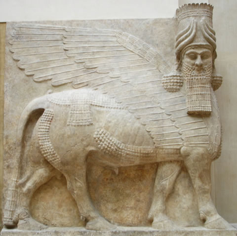 An Assyrian lamassu griffin, now in the Louvre