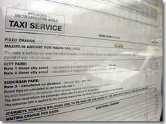 Standard taxi fares and charges will be posted in any legitimate cab in Italy--in many places, in both Italian and English