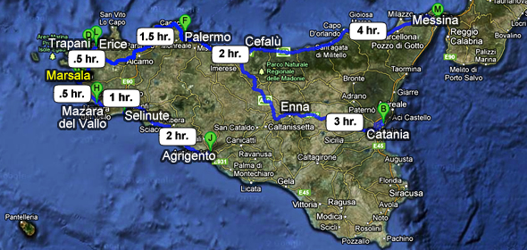 Travel times to get to Marsala