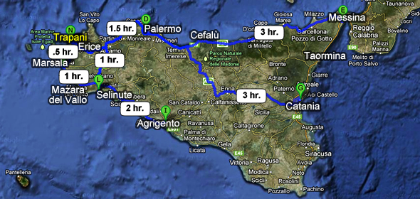 Travel times to get to Trapani