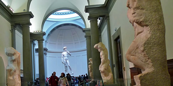 The gallery of nonfiniti Slaves and The David at the Accademia of Florence