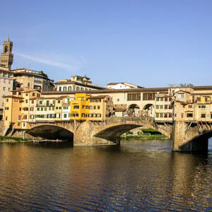The shop-lined Ponte Vecchio (Old Bridge) over the Arno River in Florence