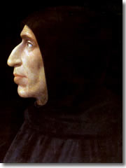 A portrait of Fra' Girolamo Savonarola, teh Mad Monk from Ferrara, by his follower Fra' Bartolomeo, now in the Museo di San Marco