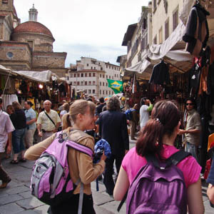 The San Lorenzo leather street market in Florence