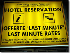 Venice hotel reservations office in the Santa Lucia train station
