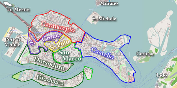 The sestieri districts and islands of Venice